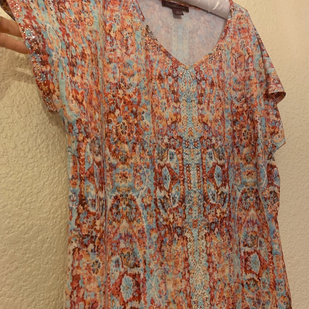 Pinks and blues metallic details dolman blouse